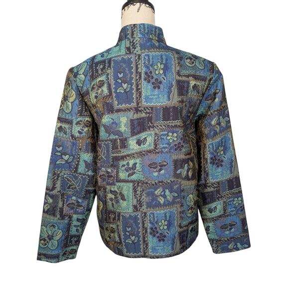 Vintage 90s Coldwater Creek Floral Tapestry Jacket Blue Green Zip Up - Picture 3 of 16